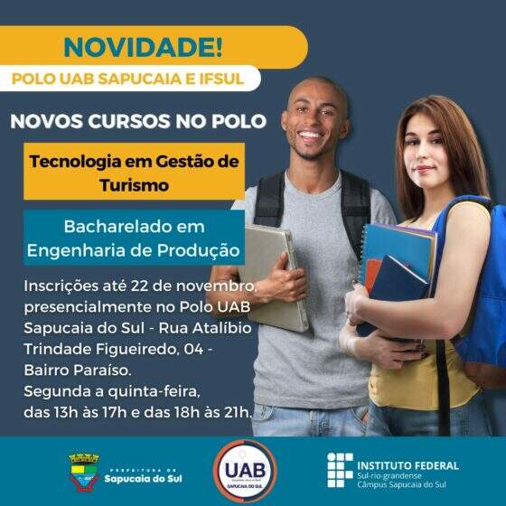 NOVOS CURSOS NO POLO UAB DE SAPUCAIA DO SUL